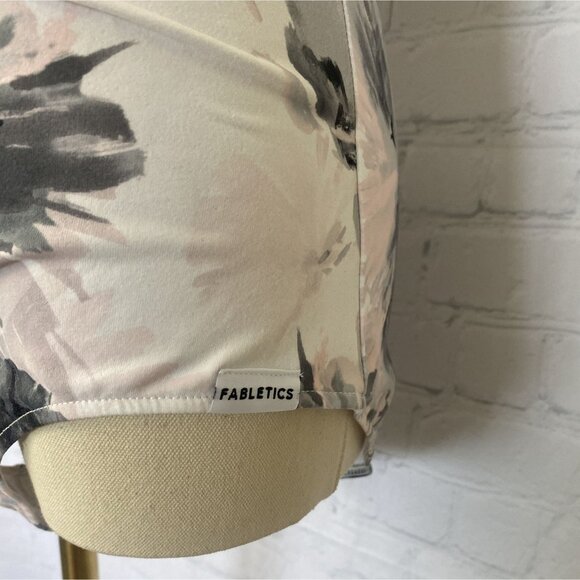 ⭐ 3/$15 Fabletics Medium Floral Padded Bodysuit White Pink Grey Ashley Workout - Picture 6 of 9